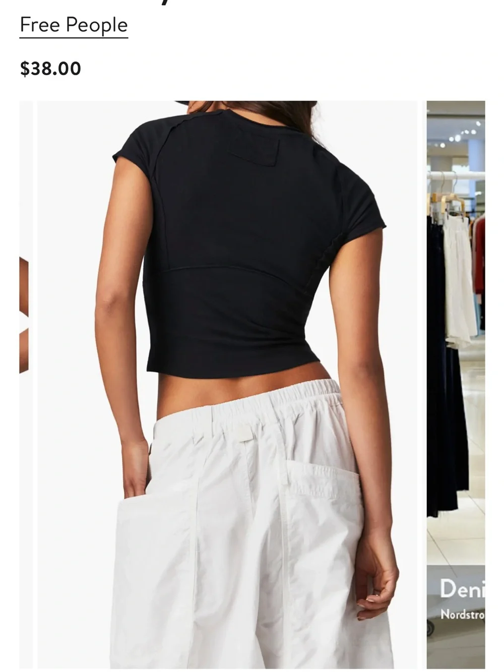 Free People Black Short Sleeve Crop Tee